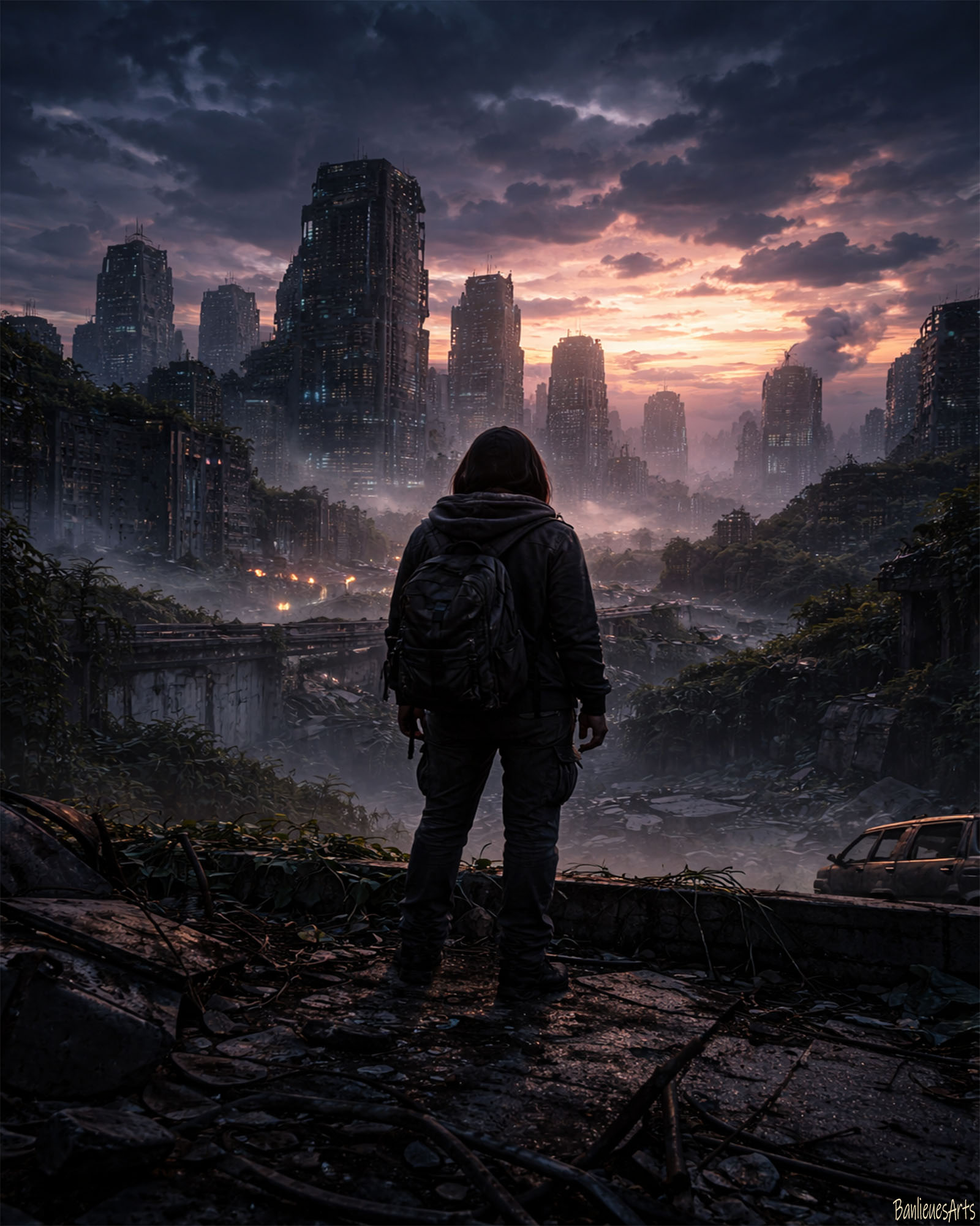 Silhouette humaine dans les ruines